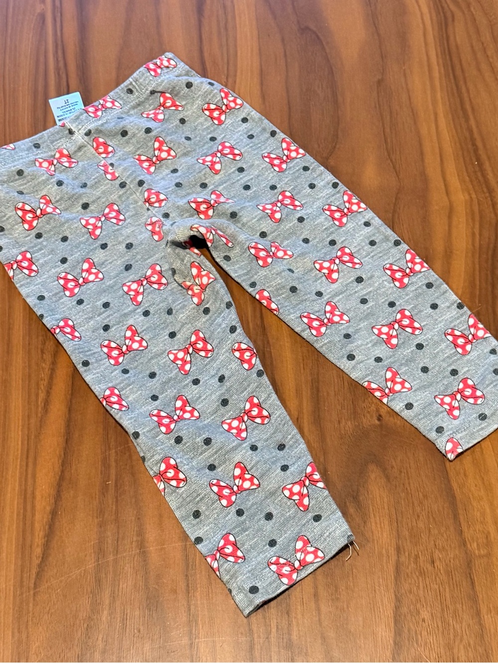 Disney Gray Leggings with Red Polka-Dot Bow Print